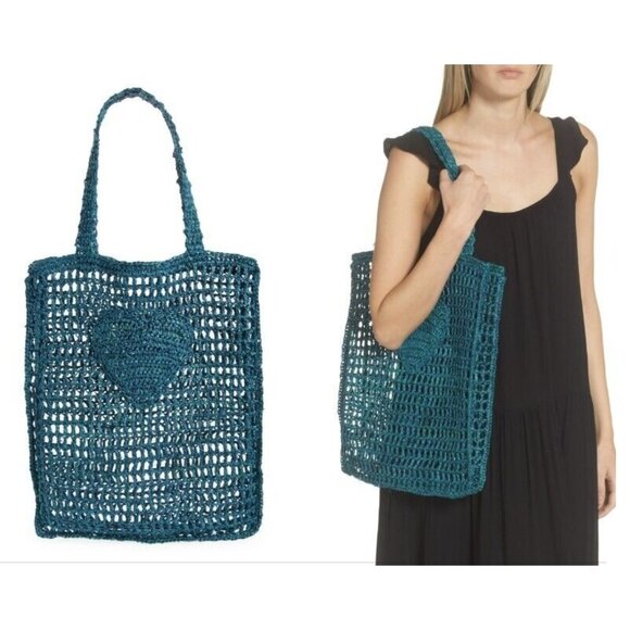 BTB Los Angeles Handbags - BTB Los Angeles Heart Market Crochet Tote Bag Green